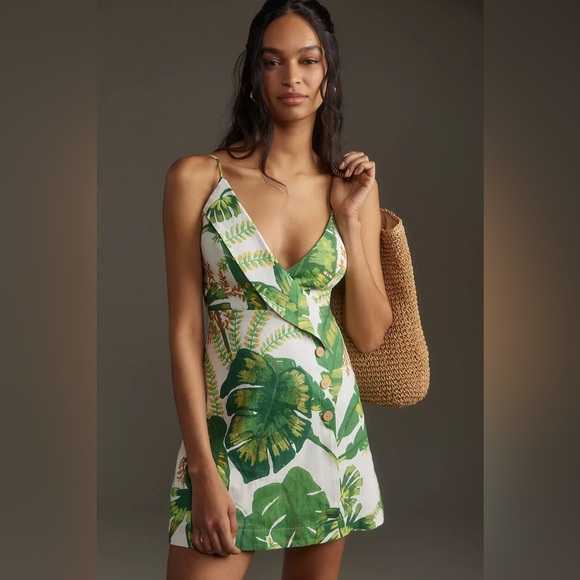 Farm Rio Tropical Forest Sleeveless V-Neck Linen Mini Dress - Picture 3 of 8